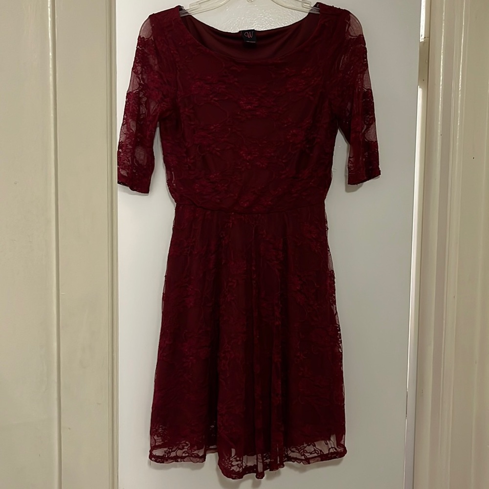 Burgundy Flower Lace Dress.